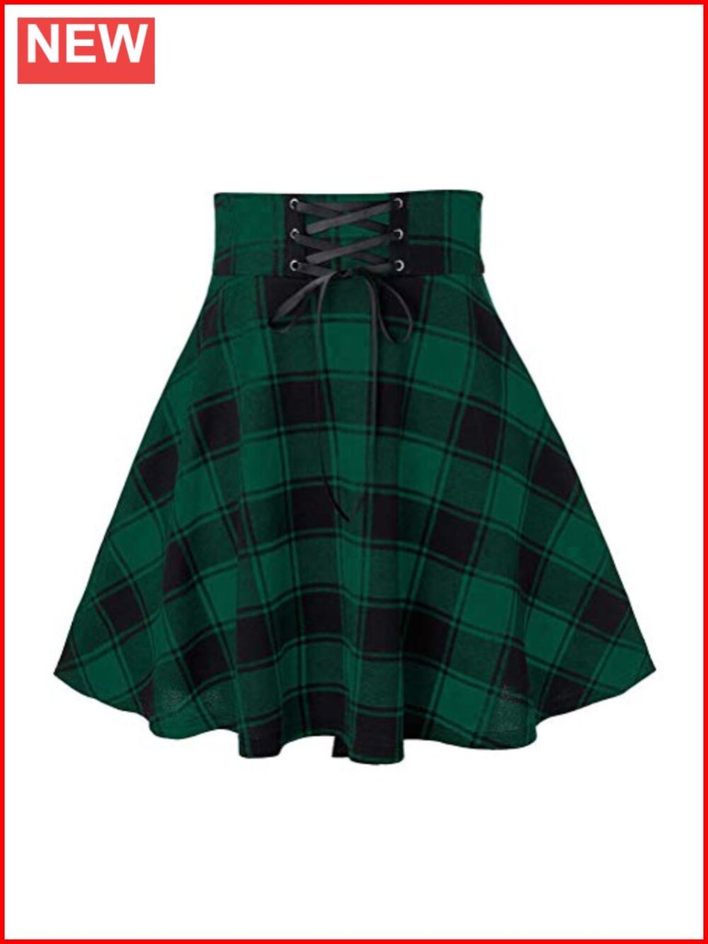 Plaid Mini Skirt High Waist Self Tie A-Line Cotton